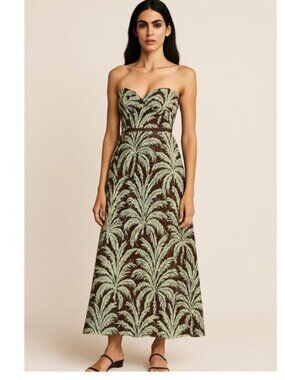 Johanna Ortiz Amor Inquieto Cotton-blend Palms Strapless Maxi Dress